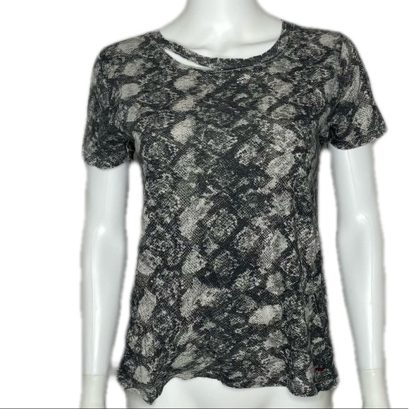 n:Philanthropy Women's Gray Multi Python Print Front Knot Harlow BFF Tee sz XS - Picture 2 of 6